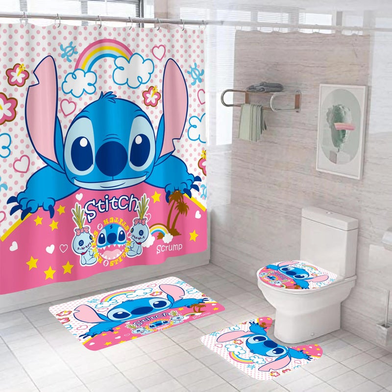 Y&D Print 100 Polyester Waterproof Christmas Stitch Cute Anime Tv Characters Kids Bathroom Rug Mat Shower Curtain Set 4 Pcs - Image 5