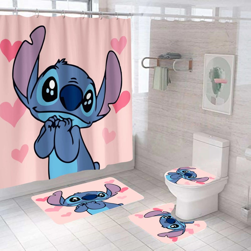 Y&D Print 100 Polyester Waterproof Christmas Stitch Cute Anime Tv Characters Kids Bathroom Rug Mat Shower Curtain Set 4 Pcs - Image 4