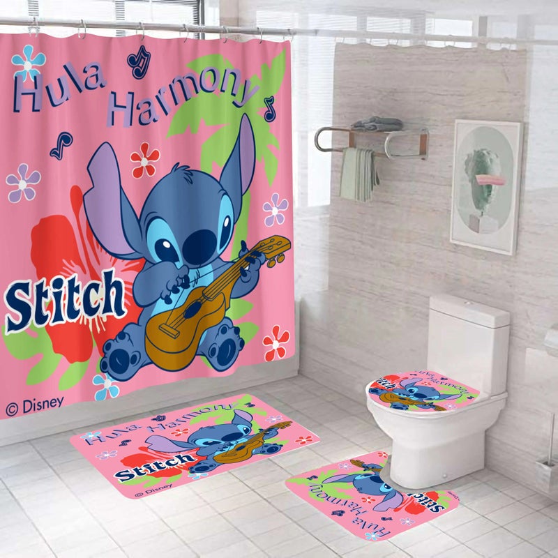 Y&D Print 100 Polyester Waterproof Christmas Stitch Cute Anime Tv Characters Kids Bathroom Rug Mat Shower Curtain Set 4 Pcs - Image 3