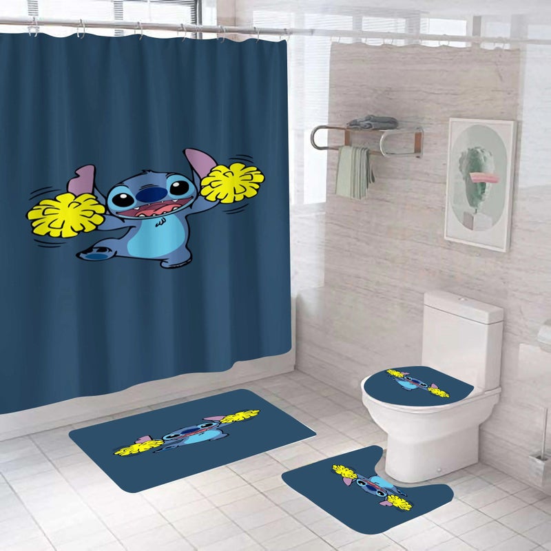 Y&D Print 100 Polyester Waterproof Christmas Stitch Cute Anime Tv Characters Kids Bathroom Rug Mat Shower Curtain Set 4 Pcs - Image 1