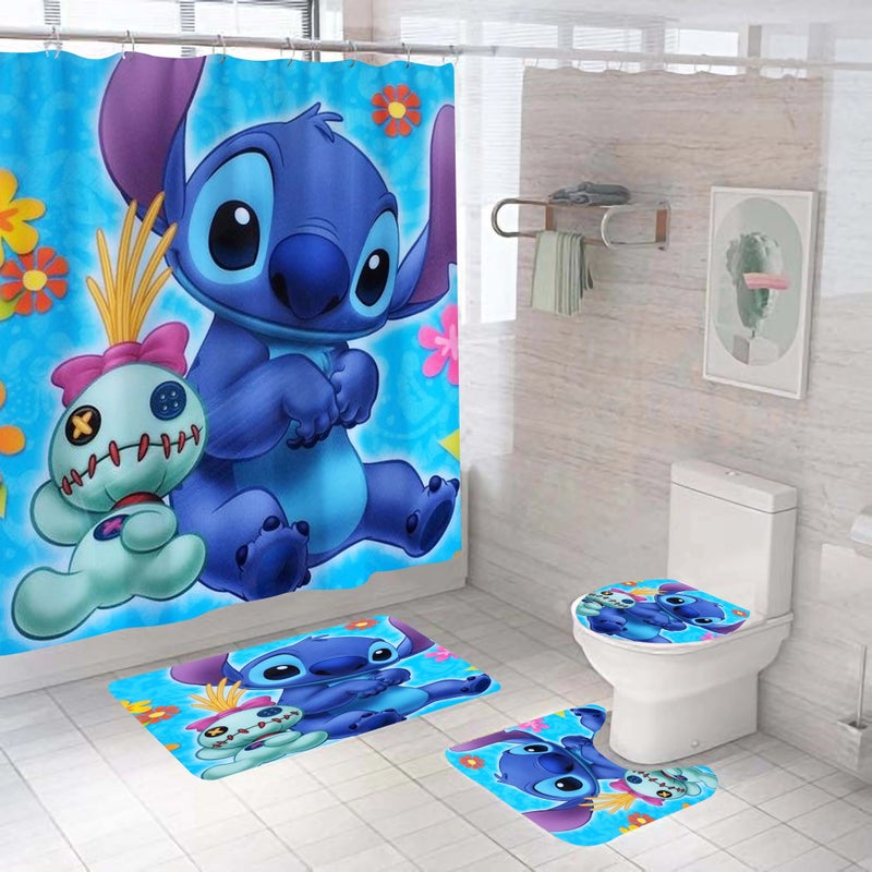 Y&D Print 100 Polyester Waterproof Christmas Stitch Cute Anime Tv Characters Kids Bathroom Rug Mat Shower Curtain Set 4 Pcs - Image 2