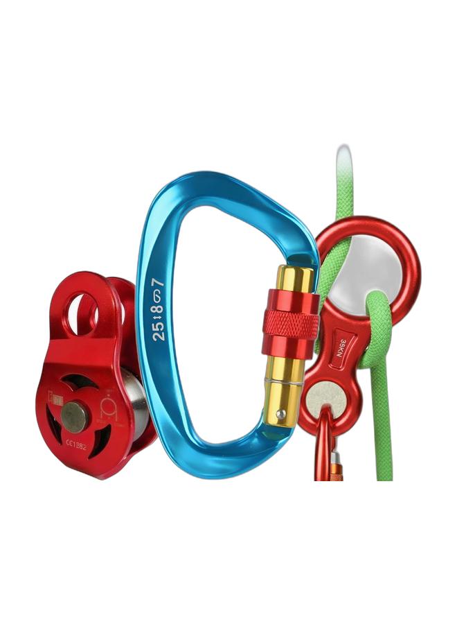 مجموعة تسلق خارجية مكونة من 3 قطع – جهاز هبوط على شكل 8 + مشبك D قابل للقفل + بكرة مفردة، مجموعة للتسلق، الإنقاذ والتدريب على ارتفاعات عالية، مصنوعة من الألمنيوم الجوي - Image 2