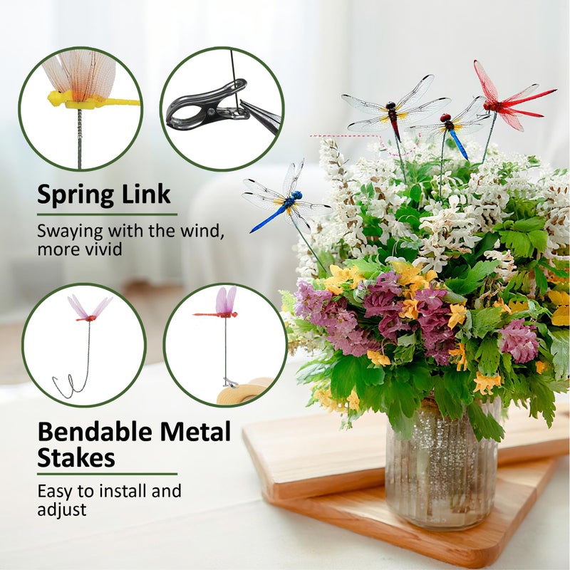 CAMATET 15 Pcs Dragonfly Garden Stakes with Clips, 3D Plastic Fake Dragonfly Garden Stakes with Pliersfor Yard, Patio Outdoor Decor & Indoor Plants Ornaments, Dragon Fly Hat Clip (5 Colors) - Image 3
