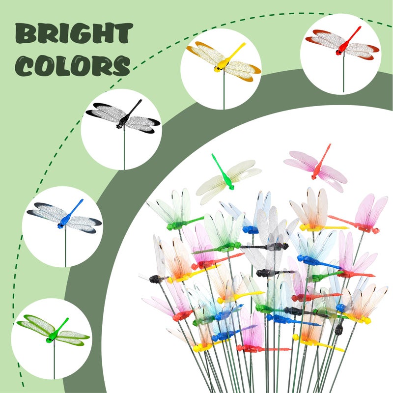 CAMATET 15 Pcs Dragonfly Garden Stakes with Clips, 3D Plastic Fake Dragonfly Garden Stakes with Pliersfor Yard, Patio Outdoor Decor & Indoor Plants Ornaments, Dragon Fly Hat Clip (5 Colors) - Image 4