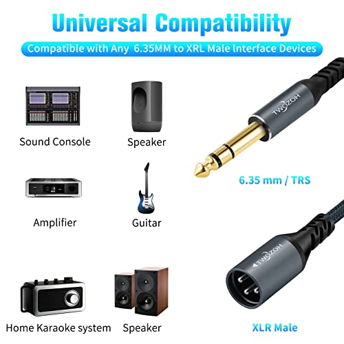 Twozoh كابل صوت ستيريو 15 قدم من توزوه XLR ذكر إلى 1/4 TRS، جاك مضفر 6.35 مم إلى XLR ذكر 3 دبابيس (محترف/هاي فاي) - Image 3