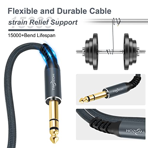 Twozoh كابل صوت ستيريو 15 قدم من توزوه XLR ذكر إلى 1/4 TRS، جاك مضفر 6.35 مم إلى XLR ذكر 3 دبابيس (محترف/هاي فاي) - Image 4