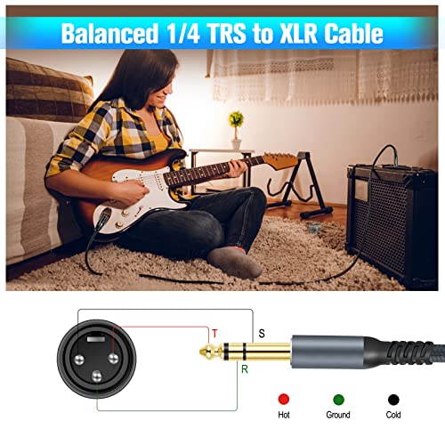 Twozoh كابل صوت ستيريو 15 قدم من توزوه XLR ذكر إلى 1/4 TRS، جاك مضفر 6.35 مم إلى XLR ذكر 3 دبابيس (محترف/هاي فاي) - Image 2