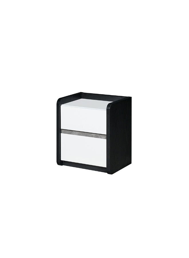 Diamond 2Drawers Nightstand | Multifunctional Bedside Table | Space Saving Nightstand Side Table | Modern Design Furniture For Bedroom L50xW40xH58.5cm-Black+Gloss White