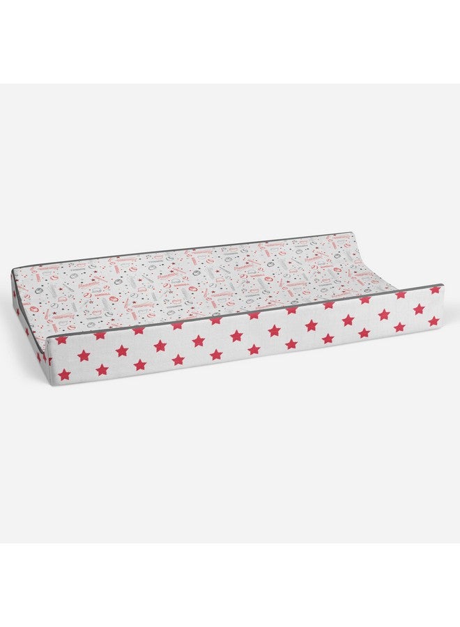 Bacati Baseball Red/Grey Muslin Quilted Changing Pad Cover - Image 4