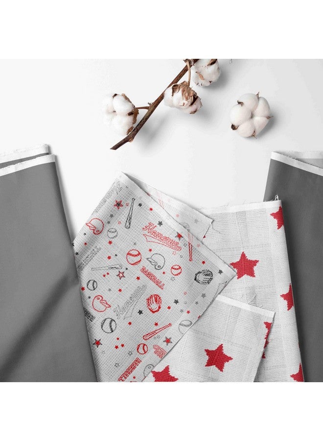 Bacati Baseball Red/Grey Muslin Quilted Changing Pad Cover - Image 1