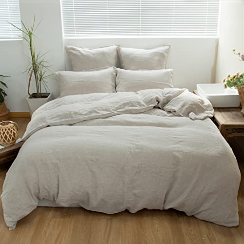 Simple&Opulence 100% Linen Duvet Cover Set 2pcs Basic Style Natural French Washed Flax Solid Color Soft Breathable Farmhouse Bedding with Button Closure - Linen, Twin - Image 1