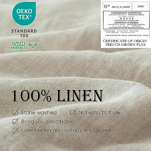 Simple&Opulence 100% Linen Duvet Cover Set 2pcs Basic Style Natural French Washed Flax Solid Color Soft Breathable Farmhouse Bedding with Button Closure - Linen, Twin - Image 2