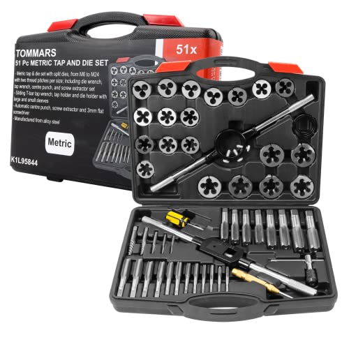 TOMMARS 51-Pc M6 to M24 Jumbo Tap and Die Set Metric Round Threading Dies for Threading and Rethreading Internal and External Threads - Image 1
