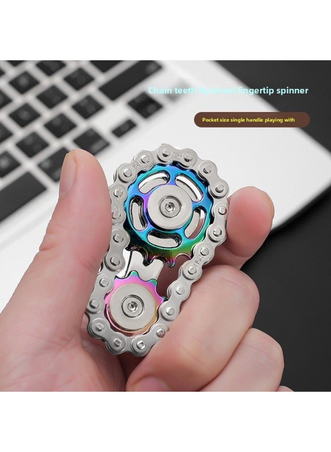 Loquat Zinc Alloy Chain Gyro Creative Tooth Chain Gyro Gear Colorful Fingertip Gyro EDC-Color:Black - Image 2
