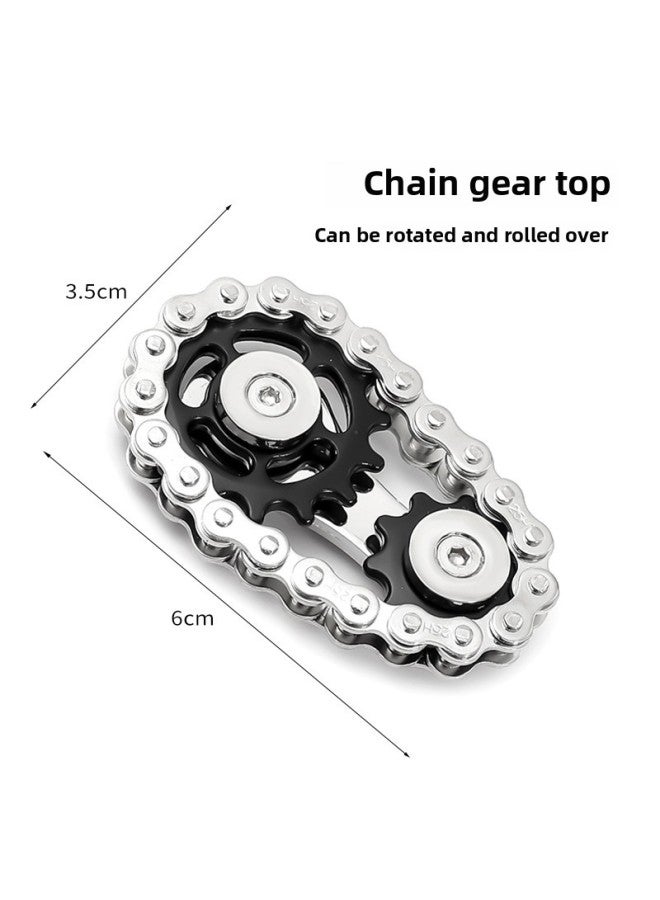 Loquat Zinc Alloy Chain Gyro Creative Tooth Chain Gyro Gear Colorful Fingertip Gyro EDC-Color:Black - Image 1