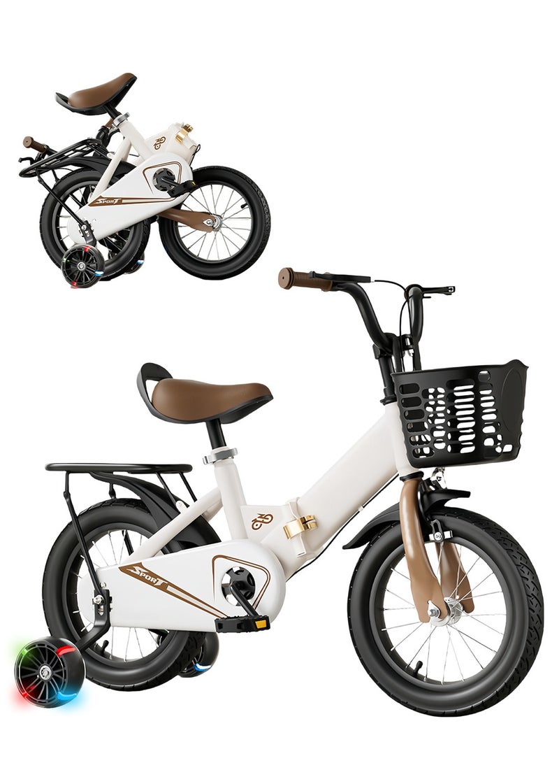 MaBaby دراجة أطفال قابلة للطي بحجم 12-14-16-18 بوصة، مع عجلات تدريب ومقعد خلفي، دراجة للأطفال من 2-12 سنة للأولاد والبنات - Image 1