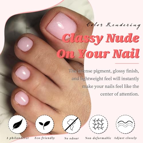 LuckForever 168pc Press on Toenails Women Fake Toe Nails with Glue Tab, Light Pink Fake Toenails Press on Nail Short Square Toe Nails Press ons Glue Toenail Feet False Artificial Acrylic Toe Nail Tip - Image 4
