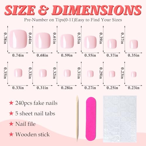 LuckForever 168pc Press on Toenails Women Fake Toe Nails with Glue Tab, Light Pink Fake Toenails Press on Nail Short Square Toe Nails Press ons Glue Toenail Feet False Artificial Acrylic Toe Nail Tip - Image 2