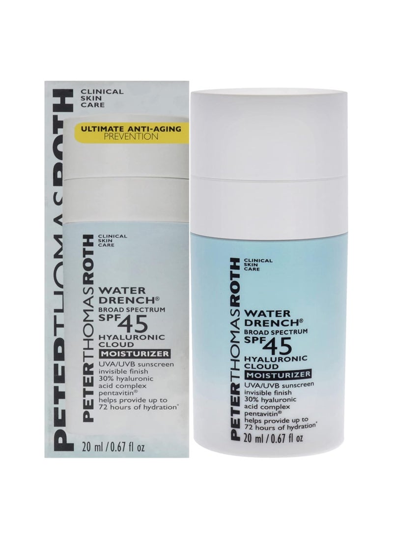 PETER THOMAS ROTH Peter Thomas Roth  Water Drench Broad Spectrum SPF 45 Hyaluronic Cloud Moisturizer  SPF Moisturizer for Face Lightweight and WaterResistant 067 fluid ounces Pack of 1 
