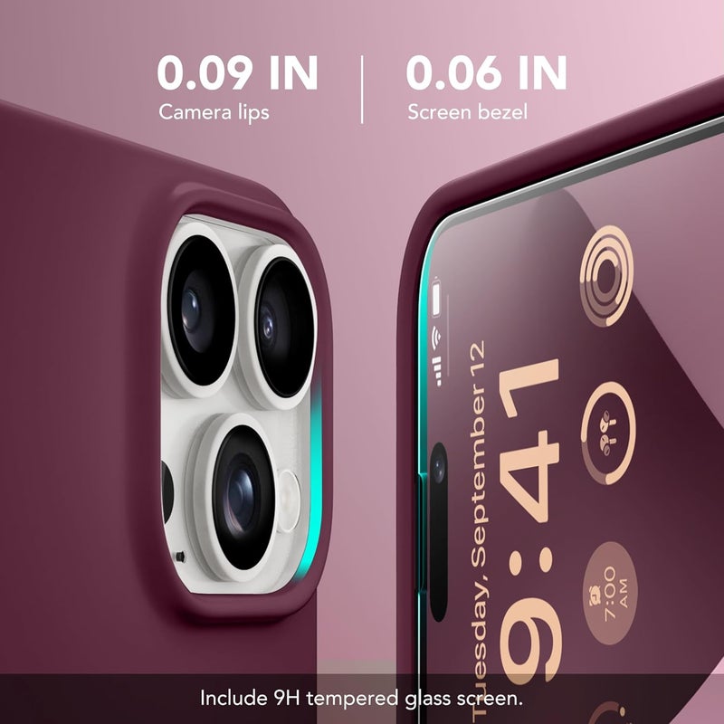 GONEZ for iPhone 14 Pro Case, Compatible with Magsafe, with Screen Protector + Camera Lens Protector, Soft Anti-Scratch Microfiber Lining, Shockproof Liquid Silicone Phone Cover, Wine Red - Image 5