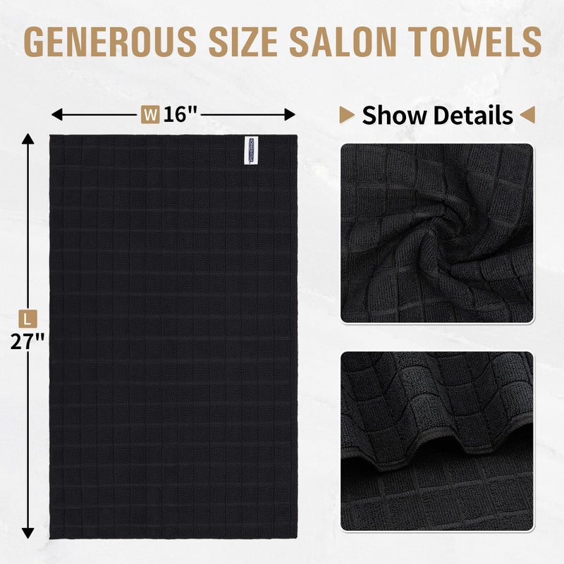 HOMERHYME Salon Towels, 12 Pack Black Hand Towels for Bathroom, 16 by 27 Inches Bulk Quick Dry Absorbent Microfiber Hair Towel, Bathroom Towels for Gym Spa Barber Pedicure Makeup & Beauty - Image 2