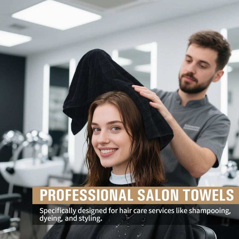 HOMERHYME Salon Towels, 12 Pack Black Hand Towels for Bathroom, 16 by 27 Inches Bulk Quick Dry Absorbent Microfiber Hair Towel, Bathroom Towels for Gym Spa Barber Pedicure Makeup & Beauty - Image 3