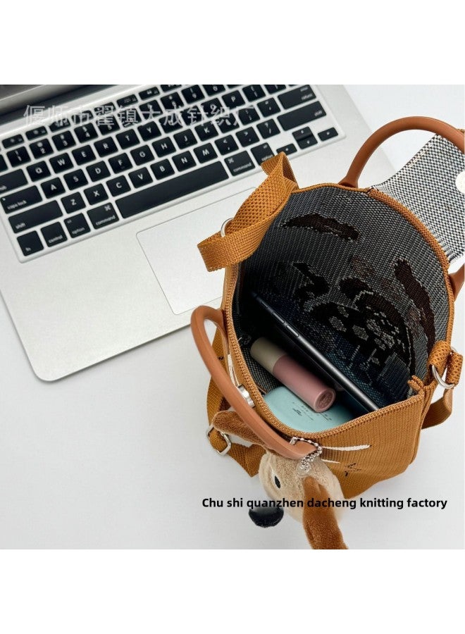 High-end Korean-style Ins Mobile Phone Bag Cartoon Knitted Bag Niche All-match Crossbody Handbag Change-Color:Pink Love Does Not Include Accessories}  - Image 4