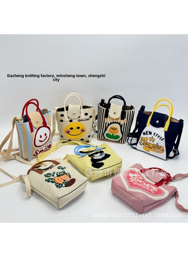 High-end Korean-style Ins Mobile Phone Bag Cartoon Knitted Bag Niche All-match Crossbody Handbag Change-Color:Pink Love Does Not Include Accessories}  - Image 5