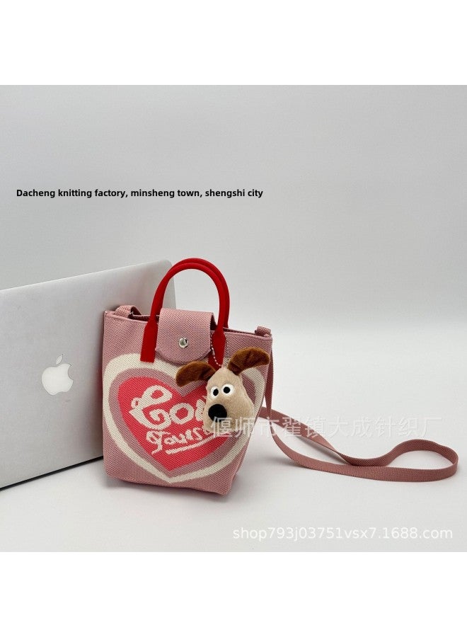High-end Korean-style Ins Mobile Phone Bag Cartoon Knitted Bag Niche All-match Crossbody Handbag Change-Color:Pink Love Does Not Include Accessories}  - Image 1