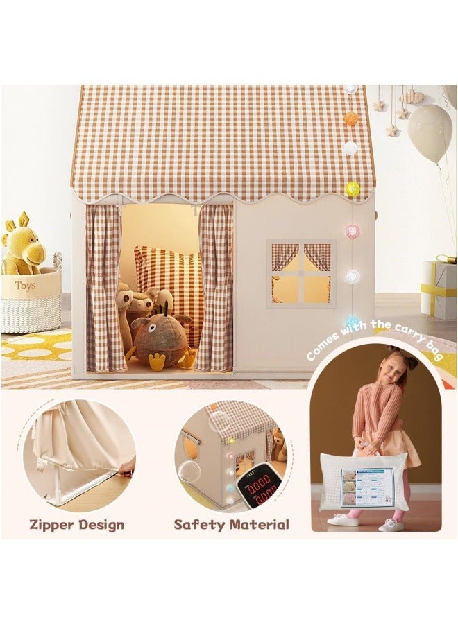 SUPER SO Large Kids Tent Playhouse Indoor Outdoor with LED Lights Toddler Play Tent,Outdoor Playhouse for Baby Princess Castle Tent,Kids Indoor Play Room Toys for Boys Girls 3-10 Years Old (Beige) - Image 2