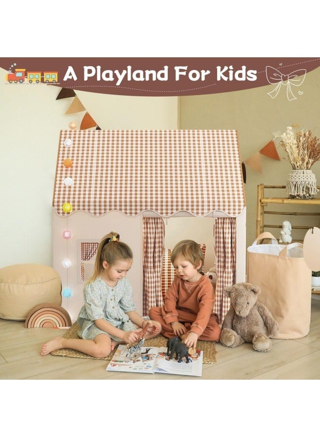 SUPER SO Large Kids Tent Playhouse Indoor Outdoor with LED Lights Toddler Play Tent,Outdoor Playhouse for Baby Princess Castle Tent,Kids Indoor Play Room Toys for Boys Girls 3-10 Years Old (Beige) - Image 5