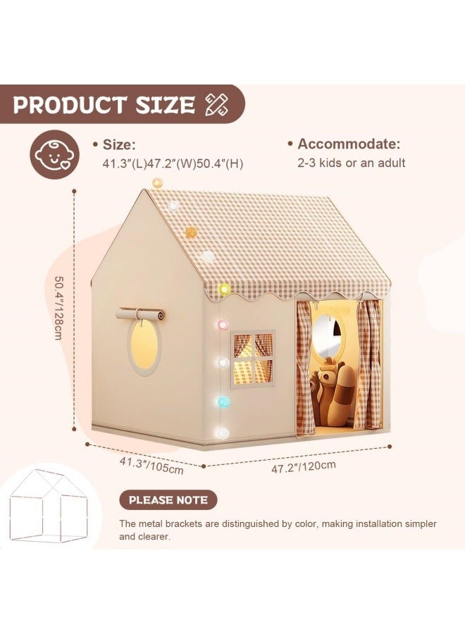 SUPER SO Large Kids Tent Playhouse Indoor Outdoor with LED Lights Toddler Play Tent,Outdoor Playhouse for Baby Princess Castle Tent,Kids Indoor Play Room Toys for Boys Girls 3-10 Years Old (Beige) - Image 4