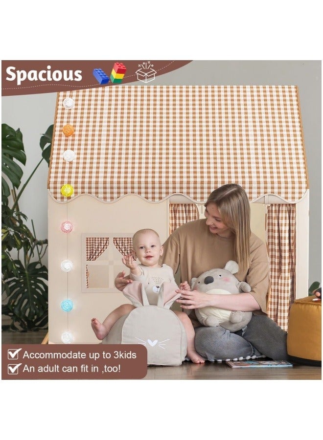 SUPER SO Large Kids Tent Playhouse Indoor Outdoor with LED Lights Toddler Play Tent,Outdoor Playhouse for Baby Princess Castle Tent,Kids Indoor Play Room Toys for Boys Girls 3-10 Years Old (Beige) - Image 3