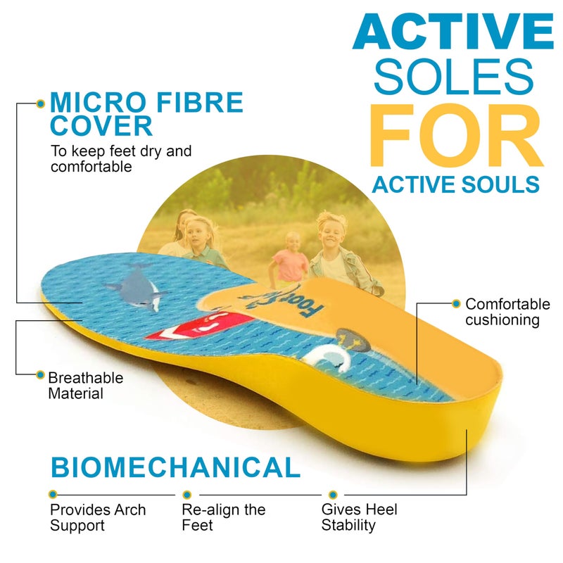 Footlogics Fun Kids Orthotic Shoe Insoles with Arch Support for Childrenâ€™s Heel Pain (Severâ€™s Disease), Growing Pains, Flat Feet - Childrenâ€™s, Pair (Small Kids 11-13, Yellow) - Image 2