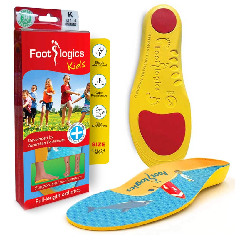 Footlogics Fun Kids Orthotic Shoe Insoles with Arch Support for Childrenâ€™s Heel Pain (Severâ€™s Disease), Growing Pains, Flat Feet - Childrenâ€™s, Pair (Small Kids 11-13, Yellow) - Image 1