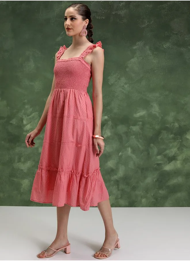 Vishudh Vishudh Smocked Sleeveless Cotton Tiered Midi Dress
