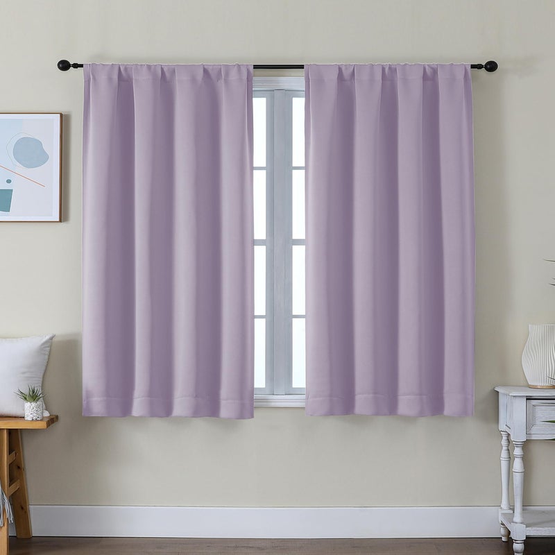 Simplebrand Ava Lilac Short Blackout Curtains for Bedroom 45 Inches Long 2 Panels Set, Solid Thermal Insulated, Energy Saving Window Treatment Curtains Blackout Drapes, W40 x L45 Inch, Lilac - Image 1
