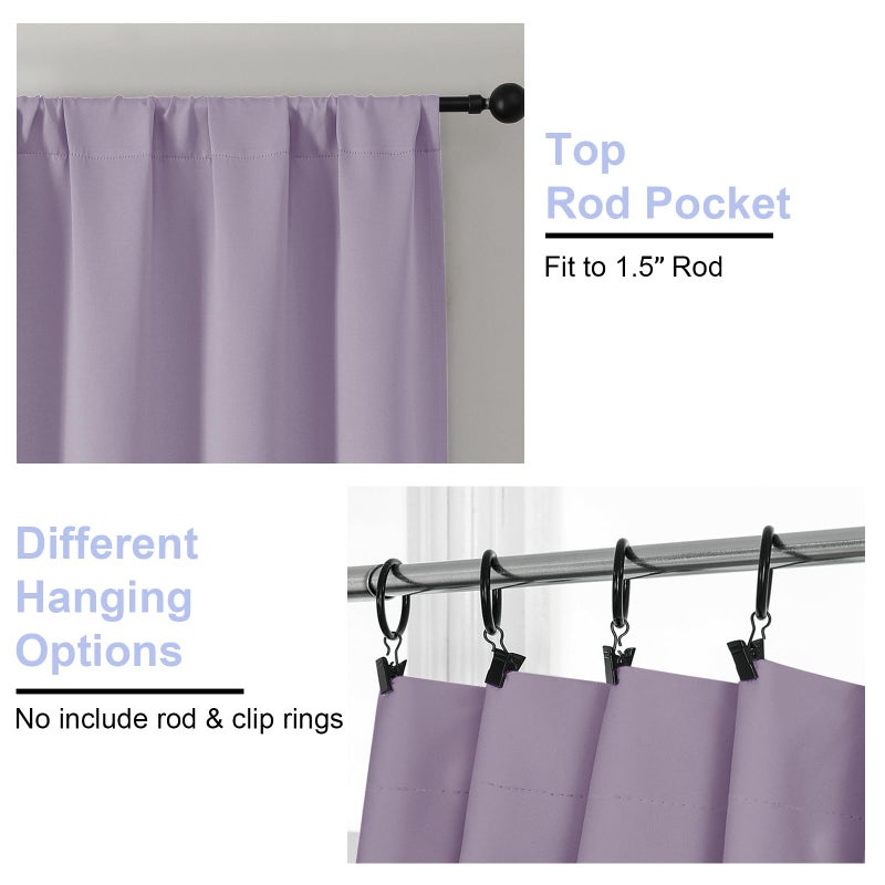Simplebrand Ava Lilac Short Blackout Curtains for Bedroom 45 Inches Long 2 Panels Set, Solid Thermal Insulated, Energy Saving Window Treatment Curtains Blackout Drapes, W40 x L45 Inch, Lilac - Image 4