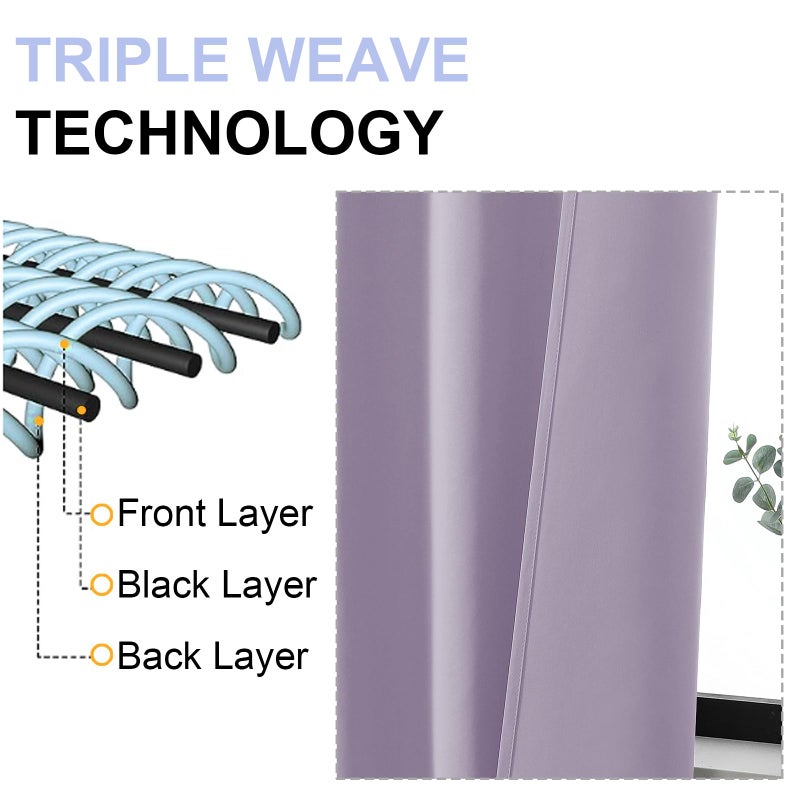 Simplebrand Ava Lilac Short Blackout Curtains for Bedroom 45 Inches Long 2 Panels Set, Solid Thermal Insulated, Energy Saving Window Treatment Curtains Blackout Drapes, W40 x L45 Inch, Lilac - Image 5