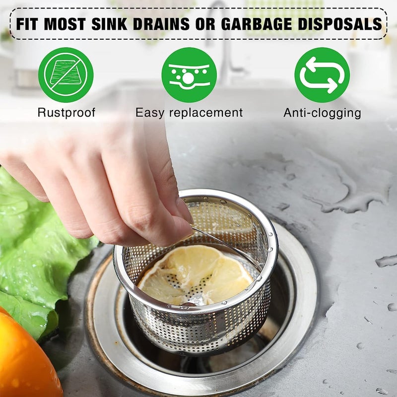 JZS 2 Pack Sink Strainer, 304 Silver Stainless Steel Kitchen Sink Strainer, Anti-Clogging Drain Filter Strainer, Kitchen Sink Drain Strainer and 4CM Deep Kitchen Sink Strainer - Image 3