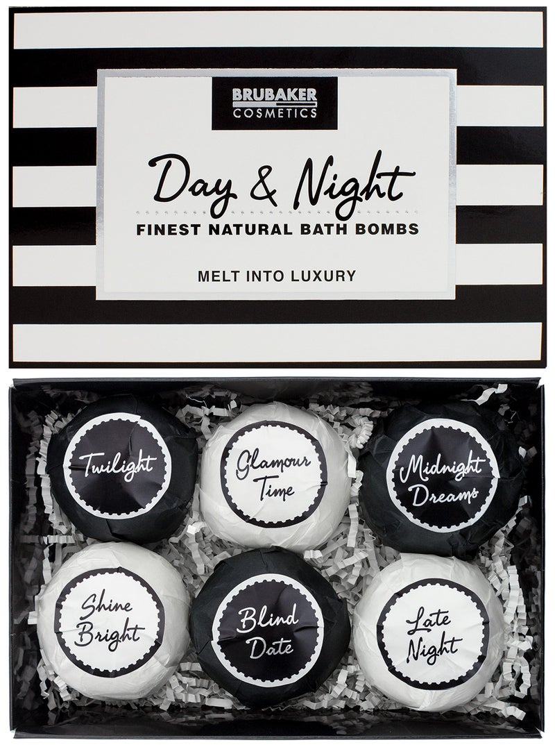 BRUBAKER Bath Bombs Gift Set Day  Night  6 Handmade Luxury Spa Bath Fizzies  All Natural Vegan Organic Ingredients  Almond Oil Moisturizes Dry Skin