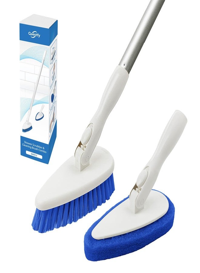 Qaestfy Shower Scrubber Cleaning Brush Combo Bath Tub Tile Cleaner Scrubber Brush with 51'' Adjustable Long Handle Scrub Brush for Bathroom Shower Bathtub Wall Mop Cleaning Scrubbing - Image 1