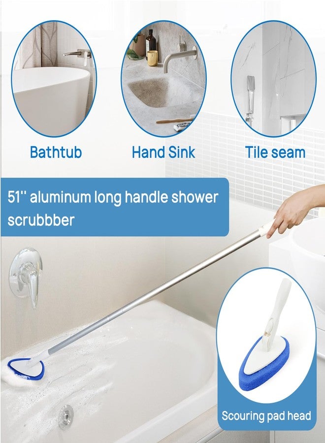 Qaestfy Shower Scrubber Cleaning Brush Combo Bath Tub Tile Cleaner Scrubber Brush with 51'' Adjustable Long Handle Scrub Brush for Bathroom Shower Bathtub Wall Mop Cleaning Scrubbing - Image 2