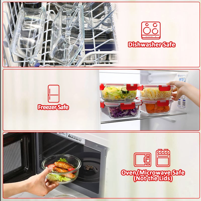 M MCIRCO 24-Piece Glass Food Storage Containers with Locking Lids,Glass Meal Prep Containers Set - Airtight Lunch Containers, Microwave, Oven, Freezer and Dishwasher, Red - Image 4