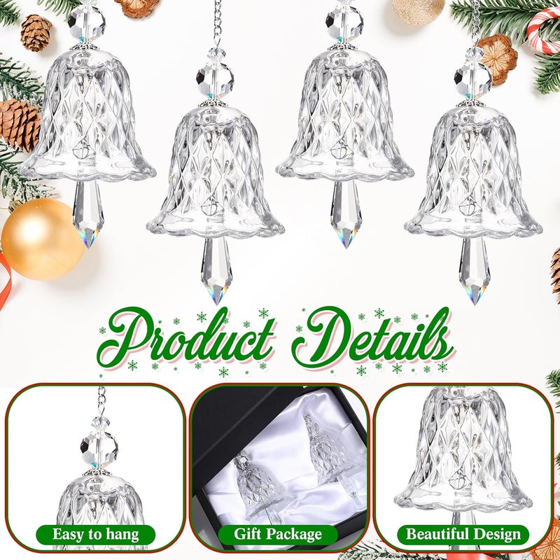Maxcheck 4 Packs Crystal Glittering Christmas Bell Ornaments Glass Bell Hanging for Christmas Tree Xmas Party Decoration Home Office Supplies(Clear) - Image 3