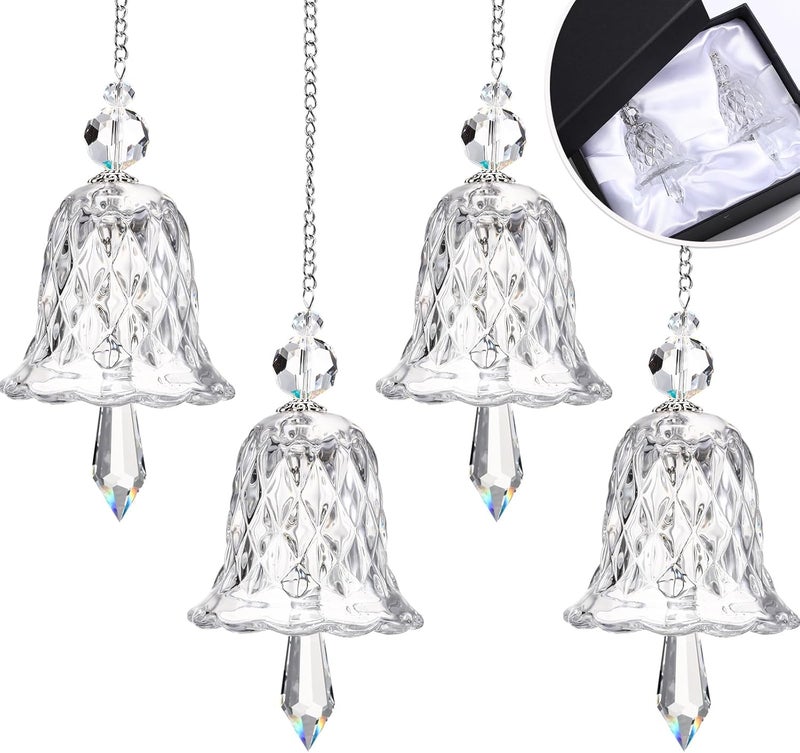 Maxcheck 4 Packs Crystal Glittering Christmas Bell Ornaments Glass Bell Hanging for Christmas Tree Xmas Party Decoration Home Office Supplies(Clear) - Image 1