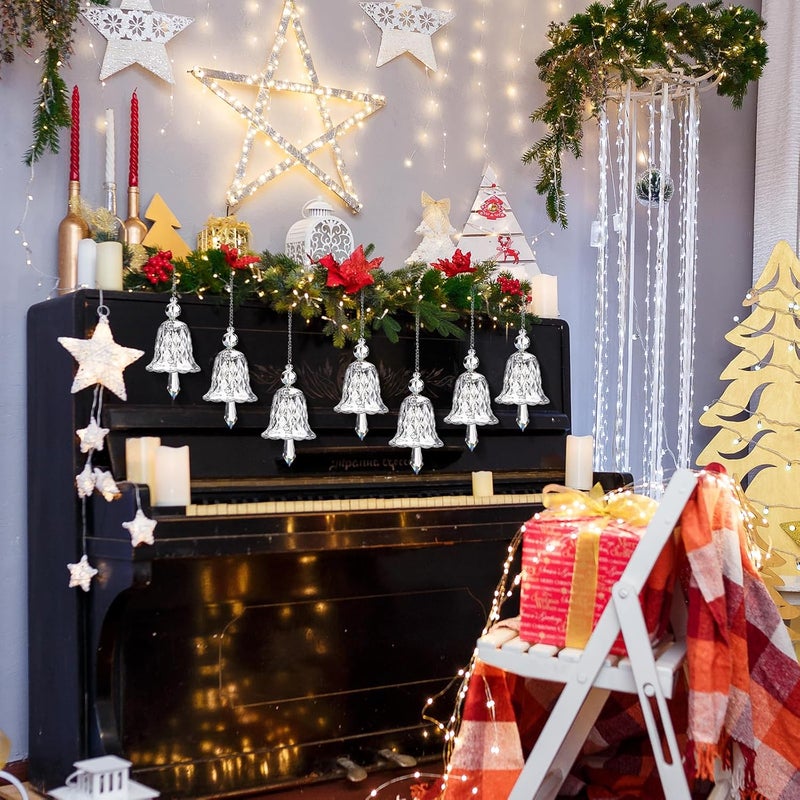 Maxcheck 4 Packs Crystal Glittering Christmas Bell Ornaments Glass Bell Hanging for Christmas Tree Xmas Party Decoration Home Office Supplies(Clear) - Image 4