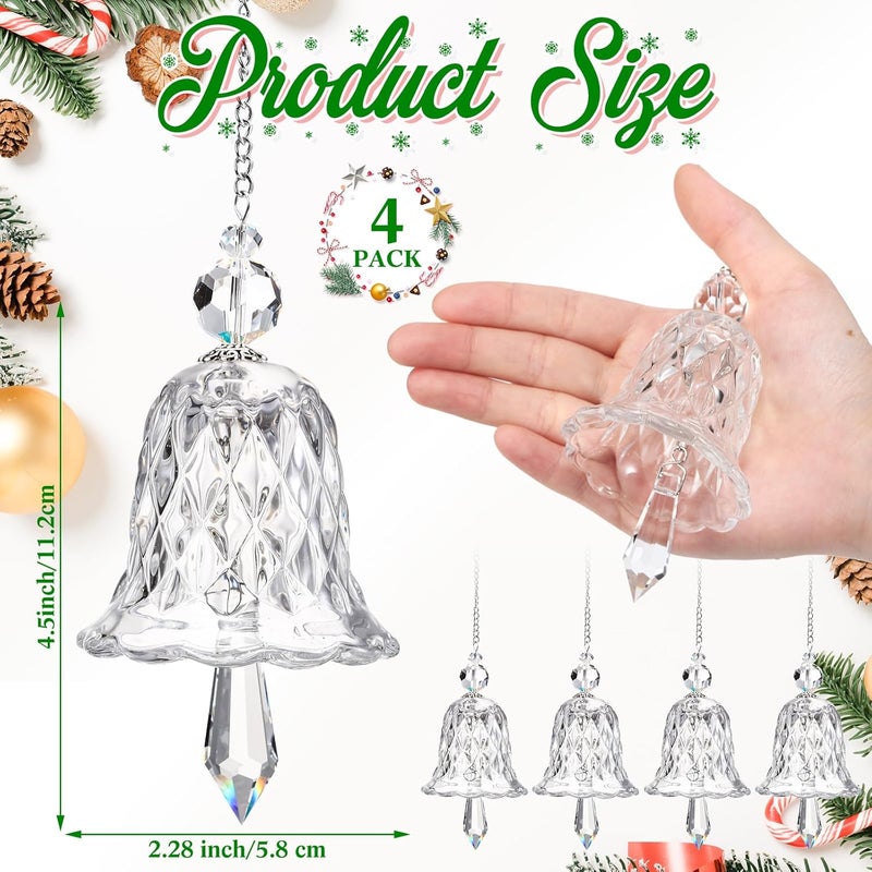 Maxcheck 4 Packs Crystal Glittering Christmas Bell Ornaments Glass Bell Hanging for Christmas Tree Xmas Party Decoration Home Office Supplies(Clear) - Image 2