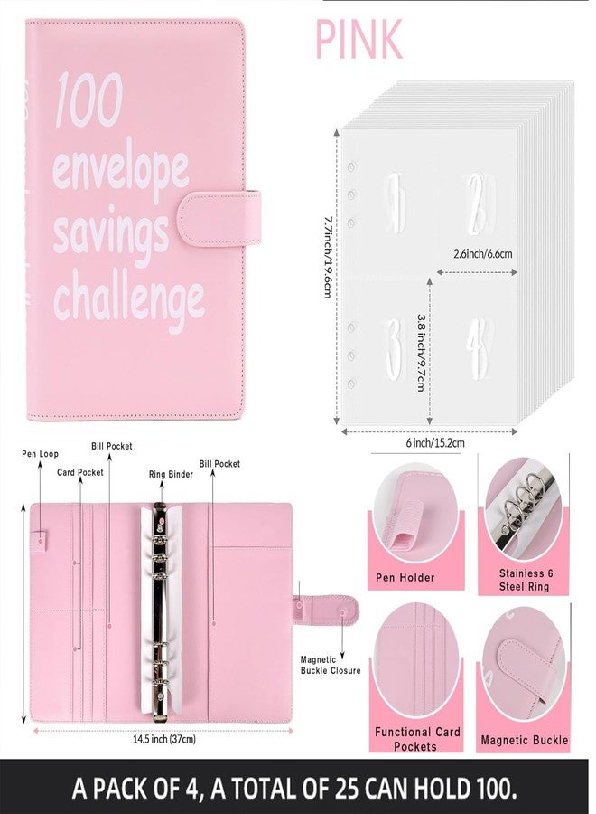 FABULWAY 100 Envelopes Challenge Binder,100 Envelopes Money Saving Challenge,Easy and Funny Way to Save $5,050 Budget Planner, Money Saving Challenge Budget Binder with Cash Envelopes. (Pink) (Pink) - Image 3