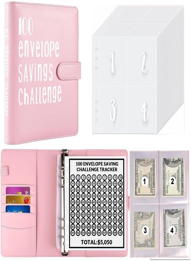 FABULWAY 100 Envelopes Challenge Binder,100 Envelopes Money Saving Challenge,Easy and Funny Way to Save $5,050 Budget Planner, Money Saving Challenge Budget Binder with Cash Envelopes. (Pink) (Pink) - Image 1